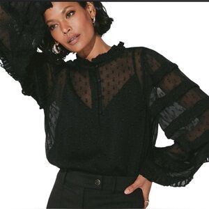 Cleobella Phoebe Blouse, sz XS, Black Swiss Dot and Ruffles (cami not included)